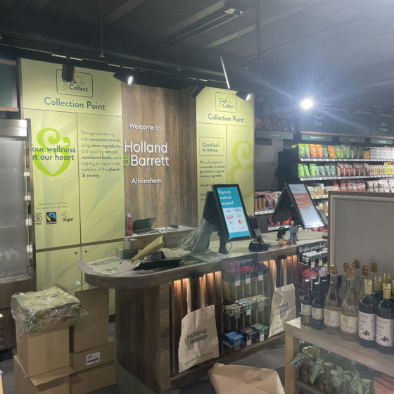 Interior of Holland & Barrett store with products.