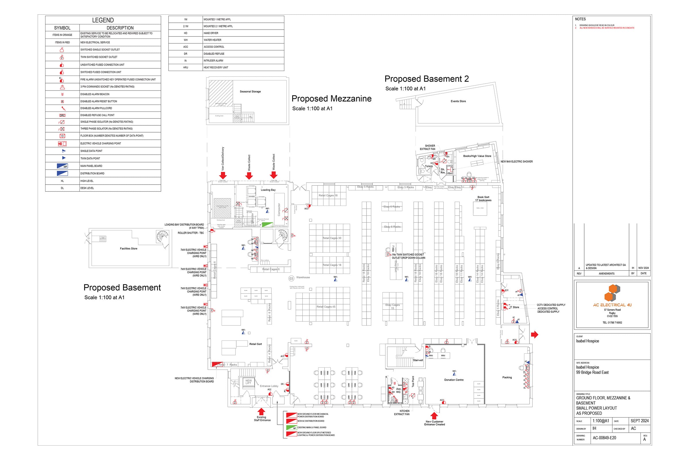 Basement and mezzanine floor plan blueprint.