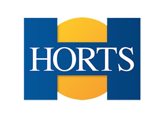 Horts estate agents logo with blue and yellow design.