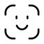Smiling face recognition icon with camera focus lines.
