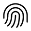 Black fingerprint icon with circular lines.