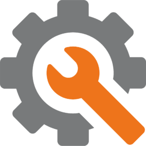 Orange wrench and gear icon for settings